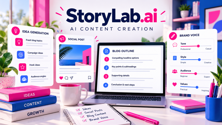 Original illustration identifying StoryLab.ai content creation workflow.