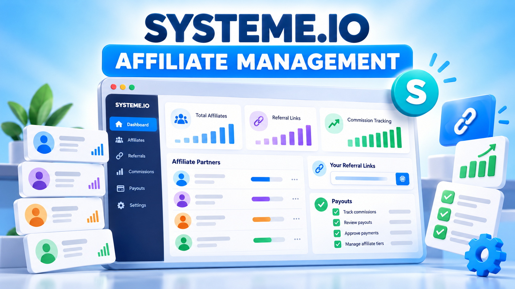 Original illustration: Systeme.io affiliate program management dashboard.