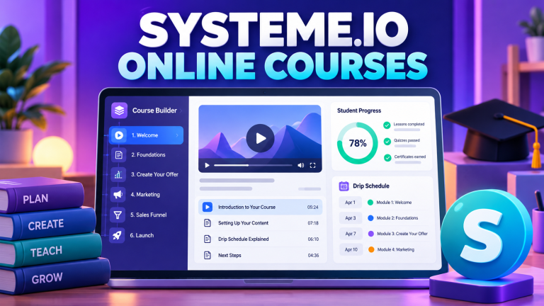 Original illustration: Systeme.io course-builder workflow.